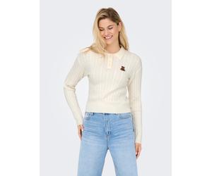 Strickpullover ONLY "ONLKATIA LS CABLE POLO CC KNT", Damen, Gr. XS, baby's breath detail:teddy emb, dtm button, Strick, Obermaterial: 50% Viskose, 27% Nylon, 23% Polyester, gestreift, regular fit norm