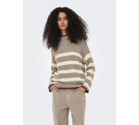 Strickpullover ONLY "ONLKATIA LS RIB HIGHNECK CC KNT", Damen, Gr. M, weiß (fungi stripes:mel, weißcap gray mel, cabernet), Strick, Obermaterial: 50% Viskose, 27% Nylon, 23% Polyester, gestreift, regul