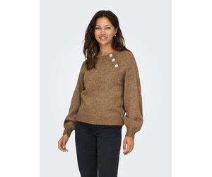 Strickpullover ONLY "ONLLAUREN LIFE LS O-NECK BUTTON KNT", Damen, Gr. L, cocoa créme detail:melange, Strick, Obermaterial: 50% Polyacryl, 50% Polyester, meliert, regular fit, Rundhals, Rippstrickbündc