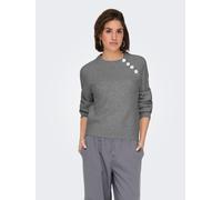 Strickpullover ONLY "ONLLAUREN LIFE LS O-NECK BUTTON KNT", Damen, Gr. L, medium grau melange, Strick, Obermaterial: 50% Polyacryl, 50% Polyester, meliert, regular fit, Rundhals, Rippstrickbündchen, Pu