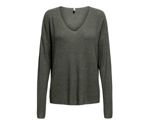 Strickpullover ONLY "ONLLECIA LIFE LS LOOSE V-NECK CC KNT", Damen, Gr. S (36), kambaba detail:melange, Strick, Obermaterial: 50% Viskose, 28% Polyester, 20% Nylon, 2% sonstige Fasern, meliert, regular