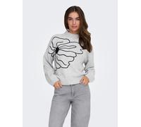 Strickpullover ONLY "ONLLOI LS HIGH NECK FLOWER PULL EX KNT", Damen, Gr. XL, light grau melange detail:big flower, Strick, Obermaterial: 79% Polyester, 13% Polyacryl, 6% Wolle, 2% Elasthan, gemustert,