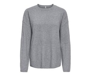 Strickpullover ONLY "ONLLOYAL AMALIO LIFE LS O-NECK KNT NOOS", Damen, Gr. XL, light grau melange, Strick, Obermaterial: 80% Polyester, 20% Nylon, unifarben, bequem normal, Rundhals, Pullover Strickpul