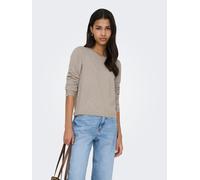 Strickpullover ONLY "ONLLOYAL LS ONECK KNT NOOS", Damen, Gr. L, beige detail:melange, Strick, Obermaterial: 80% Polyester, 20% Nylon, meliert, normal, Rundhals, Pullover Strickpullover, Materialmix (9