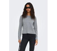 Strickpullover ONLY "ONLLOYAL LS ONECK KNT NOOS", Damen, Gr. S, light grau melange, Strick, Obermaterial: 80% Polyester, 20% Nylon, unifarben, normal, Rundhals, Pullover Strickpullover, Materialmix (8