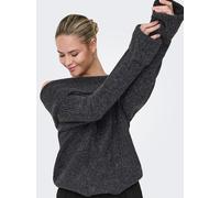 Strickpullover ONLY "ONLLUNA LS OFF SHOULDER PULLOVER KNT", Damen, Gr. L, dunkelgrau melange, Strick, Obermaterial: 75% Polyester, 22% Polyacryl, 3% Elasthan, unifarben, Carmenausschnitt, Pullover Str