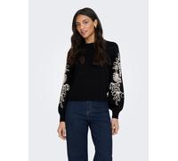Strickpullover ONLY "ONLMAGNOLIA LS DETAIL PULLOVER KNT", Damen, Gr. L, schwarz detail:ecru lace ribbon, Strick, Obermaterial: 51% Viskose, 26% Polyester, 23% Nylon, bestickt, normal, Rundhals, Pullov