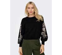 Strickpullover ONLY "ONLMAGNOLIA LS DETAIL PULLOVER KNT NOOS", Damen, Gr. XL, schwarz (schwarz detail:with ecru), Strick, Obermaterial: 51% Viskose, 26% Polyester, 23% Nylon, bestickt, taillenlang, Ru