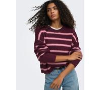 Strickpullover ONLY "ONLMALLY LS DETAIL O-NECK KNT NOOS", Damen, Gr. M, bunt (winetasting stripes:melange, sea pink melange), Strick, Obermaterial: 100% Polyester, gestreift, meliert, regular fit norm