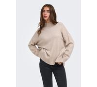 Strickpullover ONLY "ONLMARY LS HIGH NECK SLIT KNT NOOS", Damen, Gr. L, beige (mocha meringue detail:melange), Strick, Obermaterial: 50% Viskose, 27% Nylon, 23% Polyester, meliert, regular fit normal,