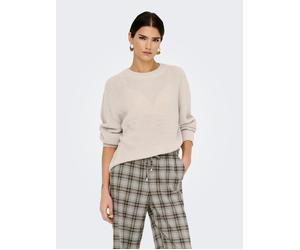 Strickpullover ONLY "ONLMILOUZ LS RIB PULLOVER KNT NOOS", Damen, Gr. XS, beige (moonbeam), Strick, Obermaterial: 100% Polyacryl, unifarben, hüftlang, Rundhals, Pullover Strickpullover (66460552-XS) mo