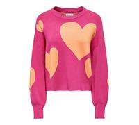 Strickpullover ONLY "ONLMONTANA LS JQ O-NECK CC KNT", Damen, Gr. XL, pink yarrow pattern:mock orange quirky hearts, Strick, Obermaterial: 82% Viskose, 18% Nylon, gemustert, regular fit normal, Rundhal