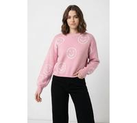 Strickpullover ONLY "ONLMONTANA LS JQ O-NECK CC KNT", Damen, Gr. XL, romance rose pattern:cloud dancer smiley, Strick, Obermaterial: 82% Viskose, 18% Nylon, gemustert, regular fit normal, Rundhals, Ri