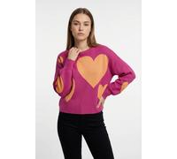 Strickpullover ONLY "ONLMONTANA LS JQ O-NECK CC KNT", Damen, Gr. XS, pink yarrow pattern:mock orange quirky hearts, Strick, Obermaterial: 82% Viskose, 18% Nylon, gemustert, regular fit normal, Rundhal