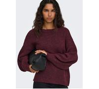 Strickpullover ONLY "ONLNELLIE LS O-NECK KNT NOOS", Damen, Gr. S, winetasting detail:melange, Strick, Obermaterial: 49% Polyester, 21% Nylon, 21% Polyacryl, 7% Wolle, 2% Elasthan, meliert, regular fit