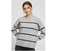 Strickpullover ONLY "ONLOXFORD LIFE LS STRIPE O-NECK KNT", Damen, Gr. M, light grau melange stripes:schwarz gray melange, Strick, Obermaterial: 86% Polyester, 7% Polyacryl, 4% Wolle, 3% Elasthan, gest