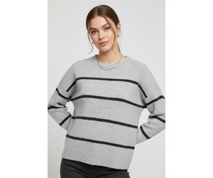 Strickpullover ONLY "ONLOXFORD LIFE LS STRIPE O-NECK KNT", Damen, Gr. M, light grau melange stripes:schwarz gray melange, Strick, Obermaterial: 86% Polyester, 7% Polyacryl, 4% Wolle, 3% Elasthan, gest