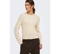 Strickpullover ONLY "ONLPRINCESS LS O-NECK DETAIL KNT", Damen, Gr. M, beige (weißcap gray detail:melange), Strick, Obermaterial: 50% Viskose, 27% Nylon, 23% Polyester, meliert, regular fit normal, Run