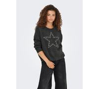 Strickpullover ONLY "ONLRENATA LS O-NECK BLING KNT", Damen, Gr. L, silber (dunkelgrau melange detail:silber bling), Strick, Obermaterial: 93% Polyester, 4% Wolle, 3% Elasthan, meliert, regular fit, Ru