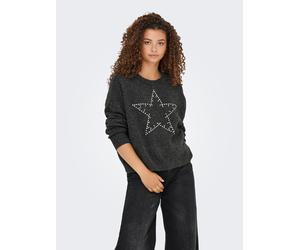 Strickpullover ONLY "ONLRENATA LS O-NECK BLING KNT", Damen, Gr. XS, silber (dunkelgrau melange detail:silber bling), Strick, Obermaterial: 93% Polyester, 4% Wolle, 3% Elasthan, meliert, regular fit, R