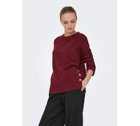Strickpullover ONLY "ONLRENE LIFE LS BUTTON O-NECK CC KNT", Damen, Gr. S, gold (cabernet detail:melange, gold button), Strick, Obermaterial: 65% Polyester, 13% Nylon, 13% Polyacryl, 6% Wolle, 3% Elast