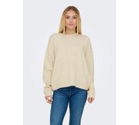 Strickpullover ONLY "ONLRENE LIFE LS O-NECK CC KNT", Damen, Gr. M, weiß (birch detail:melange), Strick, Obermaterial: 65% Polyester, 13% Nylon, 13% Polyacryl, 6% Wolle, 3% Elasthan, meliert, regular f