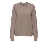 Strickpullover ONLY "ONLRENE LIFE LS O-NECK CC KNT", Damen, Gr. S, braun (fungi detail:melange), Strick, Obermaterial: 65% Polyester, 13% Nylon, 13% Polyacryl, 6% Wolle, 3% Elasthan, meliert, regular 