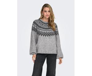 Strickpullover ONLY "ONLREYKJA LS O-NECK KNT", Damen, Gr. M, grau (light grau melange pattern:dunkelgrau melange), Strick, Obermaterial: 76% Polyester, 12% Nylon, 10% Wolle, 2% Elasthan, gemustert, me