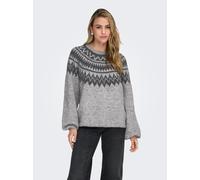 Strickpullover ONLY "ONLREYKJA LS O-NECK KNT", Damen, Gr. XS, light grau melange pattern:dunkelgrau melange, Strick, Obermaterial: 76% Polyester, 12% Nylon, 10% Wolle, 2% Elasthan, gemustert, meliert,