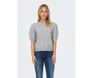 Strickpullover ONLY "ONLRICA LIFE 2/4 PULLOVER KNT NOOS", Damen, Gr. S, grau (light grau melange), Strick, Obermaterial: 93% Polyester, 4% Nylon, 3% Elasthan, unifarben, regular fit hüftlang, Rundhals