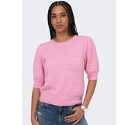 Strickpullover ONLY "ONLRICA LIFE 2/4 PULLOVER KNT NOOS", Damen, Gr. S, pink (begonia pink detail:melange), Strick, Obermaterial: 93% Polyester, 4% Nylon, 3% Elasthan, meliert, regular fit hüftlang, R