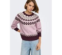 Strickpullover ONLY "ONLRUSTY LS ISLE O-NECK BF KNT", Damen, Gr. L, lila (fig pattern:keepsake lila, birch, mel), Strick, Obermaterial: 72% Polyacryl, 25% Polyester, 3% Elasthan, gemustert, regular fi