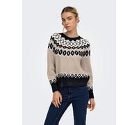 Strickpullover ONLY "ONLRUSTY LS ISLE O-NECK BF KNT", Damen, Gr. XS, beige (night sky pattern:string, birch, mel), Strick, Obermaterial: 72% Polyacryl, 25% Polyester, 3% Elasthan, gemustert, regular f