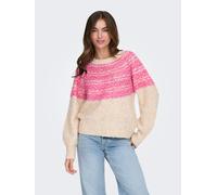 Strickpullover ONLY "ONLSIDONA LIFE LS JQ O-NECK KNT", Damen, Gr. S, rosa (birch pattern:mel, fuchsia lila space dye), Strick, Obermaterial: 82% Polyester, 14% Polyacryl, 4% Wolle, gemustert, regular 