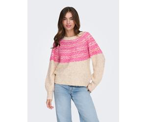 Strickpullover ONLY "ONLSIDONA LIFE LS JQ O-NECK KNT", Damen, Gr. XS, rosa (birch pattern:mel, fuchsia lila space dye), Strick, Obermaterial: 82% Polyester, 14% Polyacryl, 4% Wolle, gemustert, regular