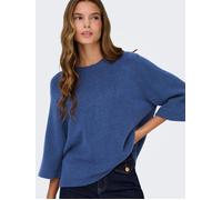 Strickpullover ONLY "ONLSIMONI 3/4 PULLOVER KNT NOOS", Damen, Gr. S, true blau detail:melange, Strick, Obermaterial: 74% Polyacryl, 24% Polyester, 2% Elasthan, meliert, regular fit hüftlang, Rundhals,