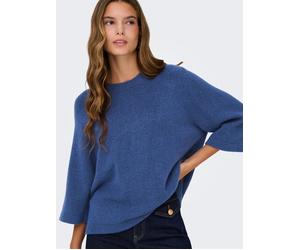 Strickpullover ONLY "ONLSIMONI 3/4 PULLOVER KNT NOOS", Damen, Gr. S, true blau detail:melange, Strick, Obermaterial: 74% Polyacryl, 24% Polyester, 2% Elasthan, meliert, regular fit hüftlang, Rundhals,