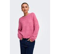 Strickpullover ONLY "ONLSMILLA LS LOOSE O-NECK CS KNT", Damen, Gr. L, fuchsia rot detail:multi melange, Pullover Strickpullover, Materialmix, verkürzte Form (12022355-L) fuchsia rot detail:multi melan