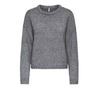 Strickpullover ONLY "ONLSMILLA LS LOOSE O-NECK CS KNT", Damen, Gr. S, dunkelgrau melange, Pullover Strickpullover, Materialmix, verkürzte Form (91302849-S) dunkelgrau melange
