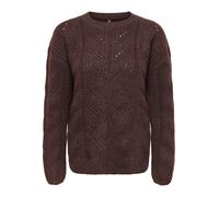 Strickpullover ONLY "ONLSOPHIE LS O-NECK STRUCTURE BF KNT", Damen, Gr. M, braun (fudge detail:melange), Strick, Obermaterial: 79% Polyester, 13% Polyacryl, 5% Wolle, 3% Elasthan, meliert, regular fit