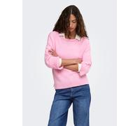 Strickpullover ONLY "ONLTALIO LS O-NECK BF KNT", Damen, Gr. L, pink (bonbon detail:melange), Strick, Obermaterial: 75% Polyacryl, 22% Polyester, 3% Elasthan, meliert, regular fit normal, Rundhals, Pul