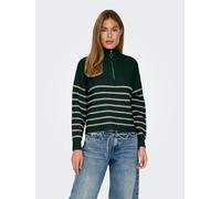 Strickpullover ONLY "ONLTOKYO L/S ZIP PULLOVER KNT NOOS" Gr. XS (34), grün (scarab stripes:pumice stone meliert), Damen, Obermaterial: 79% Polyester, 13% Polyacryl, 5% Wolle, 3% Elasthan, Pullover (87