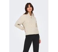 Strickpullover ONLY "ONLTOKYO SOLID L/S ZIP PULLOVER KNT NOOS", Damen, Gr. L, beige (pumice stone detail:melange), Strick, Obermaterial: 79% Polyester, 13% Polyacryl, 5% Wolle, 3% Elasthan, meliert, r