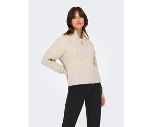 Strickpullover ONLY "ONLTOKYO SOLID L/S ZIP PULLOVER KNT NOOS", Damen, Gr. XS, beige (pumice stone detail:melange), Strick, Obermaterial: 79% Polyester, 13% Polyacryl, 5% Wolle, 3% Elasthan, meliert,