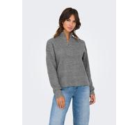 Strickpullover ONLY "ONLTOKYO SOLID L/S ZIP PULLOVER KNT NOOS", Damen, Gr. XS, grau (dunkelgrau melange), Strick, Obermaterial: 79% Polyester, 13% Polyacryl, 5% Wolle, 3% Elasthan, unifarben, regular