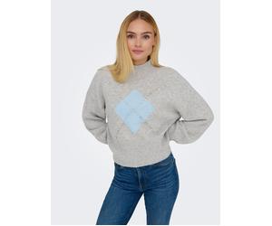 Strickpullover ONLY "ONLWAKEFIELD LIFE LS BLING HIGHNECK KNT", Damen, Gr. L, light grau melange detail:cashmere blau mel, silber bling, Strick, Obermaterial: 63% Polyester, 33% Polyacryl, 4% Elasthan,
