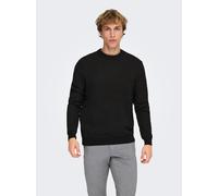 Strickpullover ONLY & SONS "ONSDAVE REG LS CREW NECK KNIT NOOS", Herren, Gr. M, schwarz (schwarz detail:beluga), Strick, Obermaterial: 100% Baumwolle, unifarben, regular fit normal, Rundhals, Bündchen