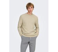 Strickpullover ONLY & SONS "ONSDAVE REG LS CREW NECK KNIT NOOS", Herren, Gr. M, silber lining detail:cloud dancer, Strick, Obermaterial: 100% Baumwolle, unifarben, regular fit normal, Rundhals, Bündch