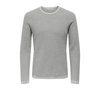Strickpullover ONLY & SONS "ONSERIC REG 12 STRUC CREW KNIT", Herren, Gr. L, grau (light grau melange detail:with medium grau melange), Strick, Obermaterial: 100% Baumwolle, meliert, regular fit normal
