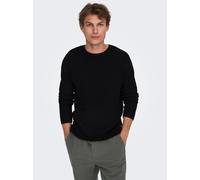 Strickpullover ONLY & SONS "ONSERIC REG 12 STRUC CREW KNIT", Herren, Gr. L, schwarz, Strick, Obermaterial: 100% Baumwolle, unifarben, regular fit normal, Rundhals, eingefasste Kante, Pullover Strickpu